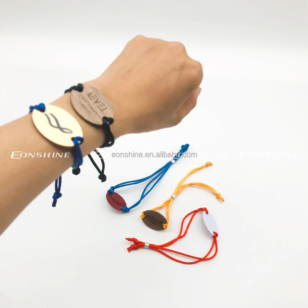 Handmade Custom Logo Rope String Bracelet Hotel RFID NFC Wooden Tag Braid Event Wristbands