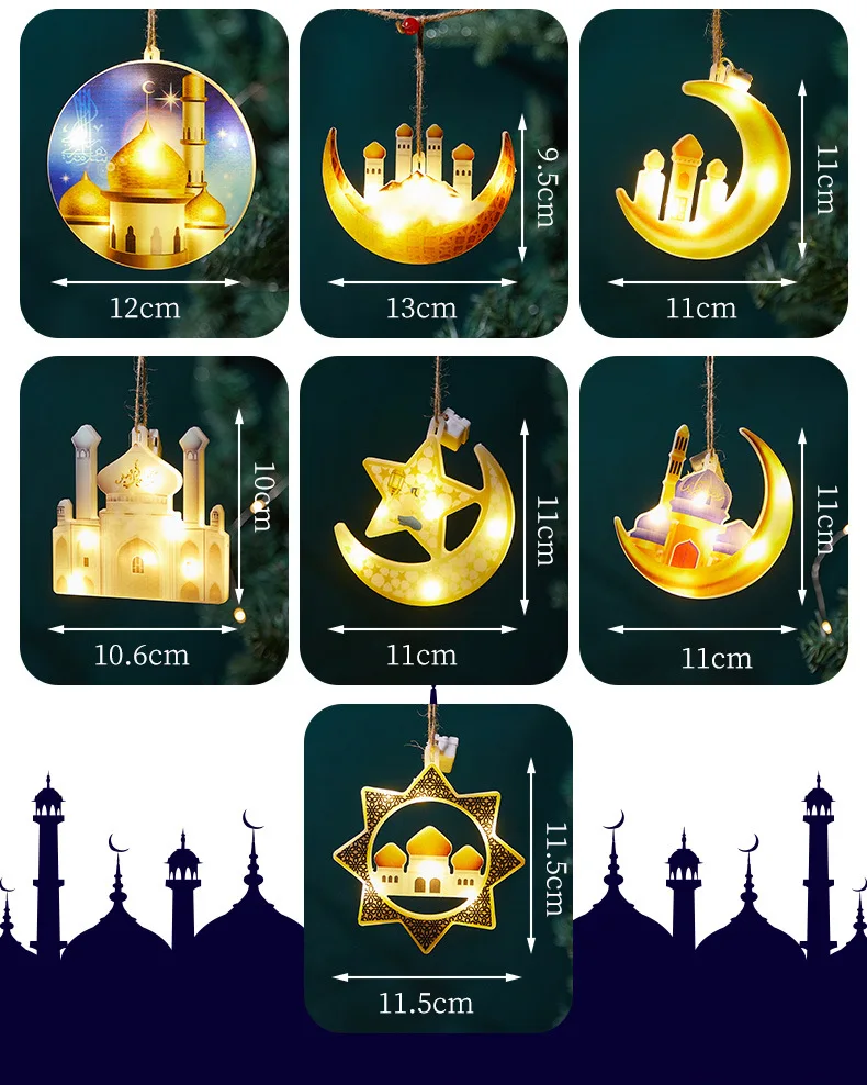 2023 New Middle East Castle Eid Mubarak Light Muslim Decoration Hollow Mosque Eid Mubarak Fairy Led String Ramadan Light