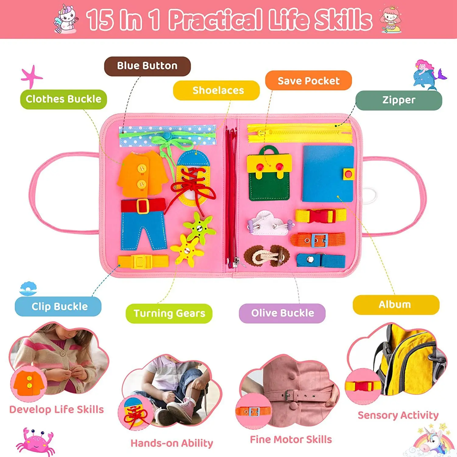 KS Toddler Montessori Early Educational Skills Learning Handbag Busyboard Felt Busy Board Sensory Toy