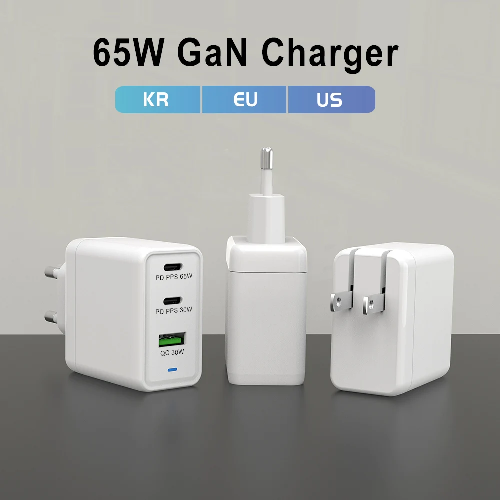 ZONSAN High Quality 3 IN 1 USB Type C 65W GaN Wall Travel Fast GaN charger for Laptop Tablet Phone mobile charger