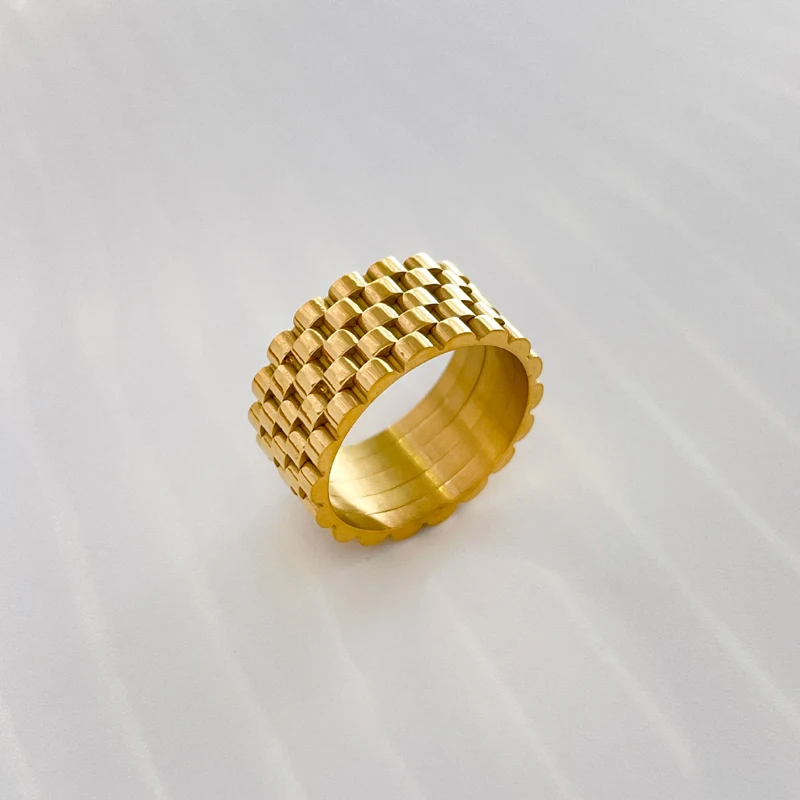 Stainless Steel Timepiece Rings Waterproof Jewellery 18K Gold Plated Jewelry for Women bague de mariage en or pur pour couple