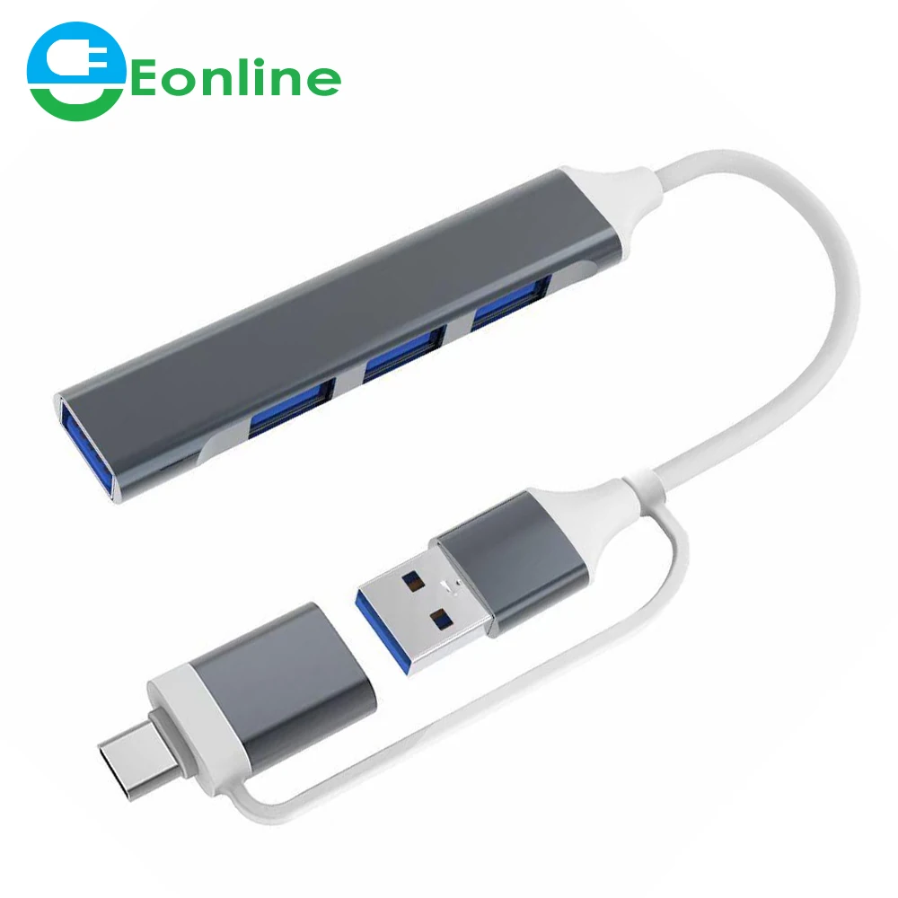 EONLINE 6  IN 1 Type C USB HUB Dock 3.0 USB 3.0 Hub 4 Ports Multi Splitter Adapter OTG For Lenovo HUAWEI Xiaomi Macbook Aluminum