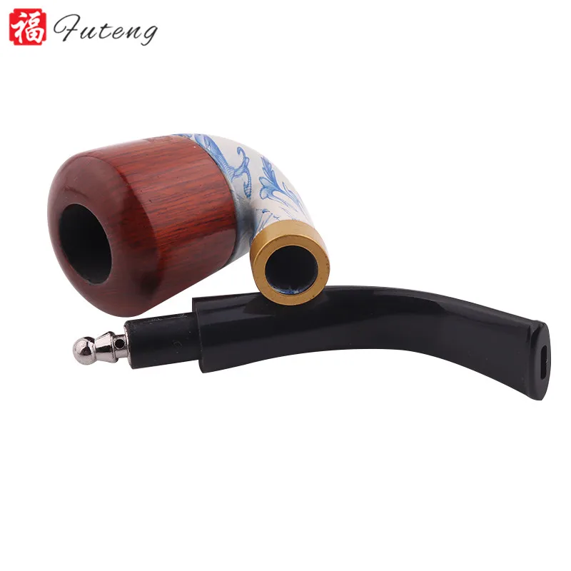 Yiwu Futeng Blue and White Porcelain Smoking Pipe Ceramics and Resin Pipes for Smoking Custom LogoTobacco Pipe
