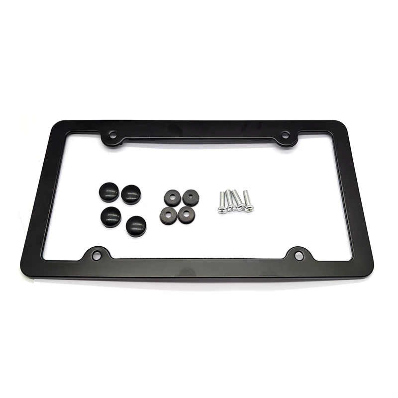 4 Holes License Plate Frame LOGO Weather Proof License Plate Covers Black Aluminum License Plate Frames with Screw Set