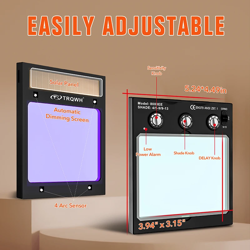 TRQ  Dark state decal din5-9/9-13 100*80mm large field of vision welding helmet