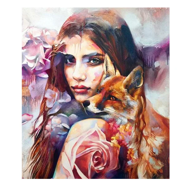 HUACAN  DIY Girl and Animal Oil Painting By Number Abstract On Canvas Dropshipping DIY Pictures By Numbers Drawing Wall Art Kit