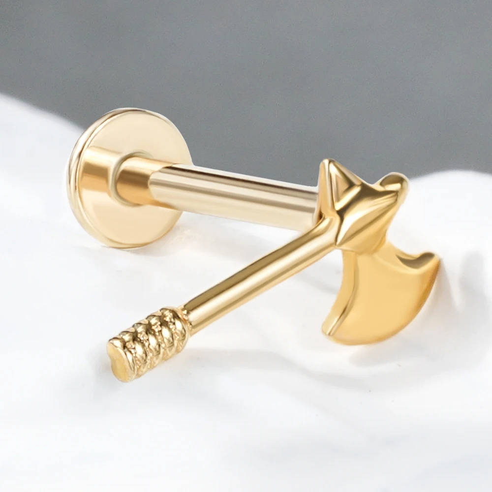 Toposh Flower Butterfly Moon Sword Axe Stud Labret Stud 14K Gold Threadless Lip Stud Earrings Cartilage Body Piercing Jewelry