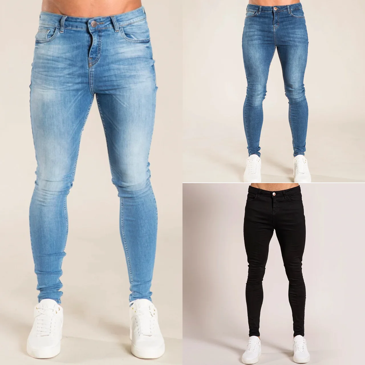 Dropshipping Stock Mens Jeans Full Pant Stretch Solid Slim Fit Custom Jeans Men Denim Skinny