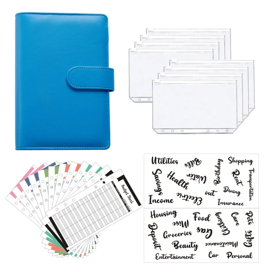 Wholesale plain color planner monthly finance organizer A6 budget binder in english french stickers