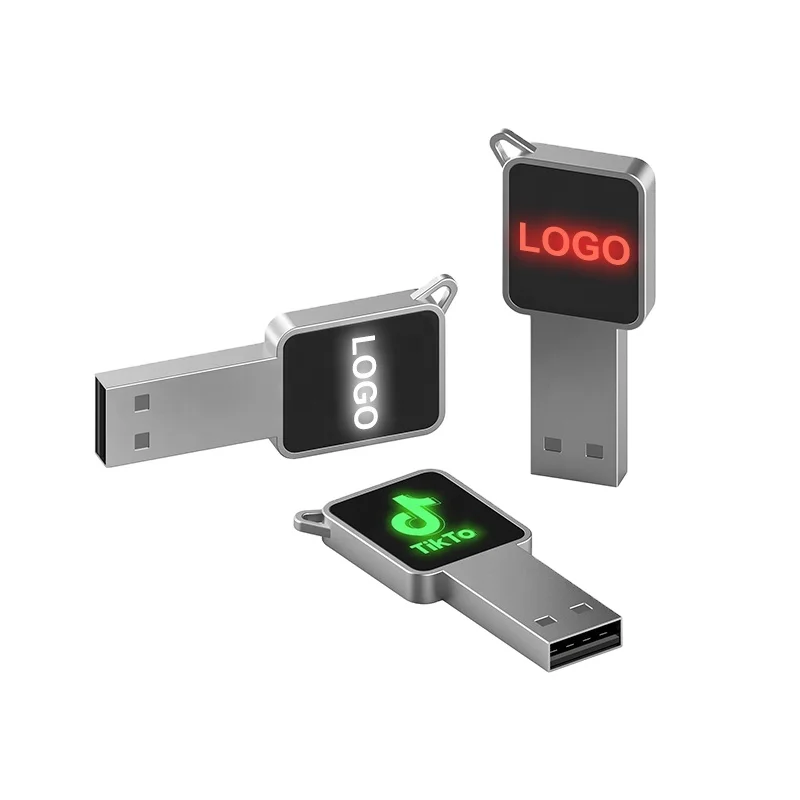 2022 hot sale custom logo Keychain usb pen flash drive metal key shape usb LED light up Logo for Car