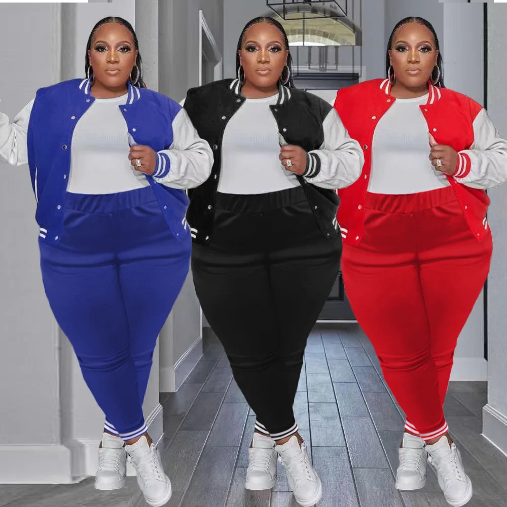 Модная женская одежда большого размера, бейсбольная форма с двойной нитью, две штуки