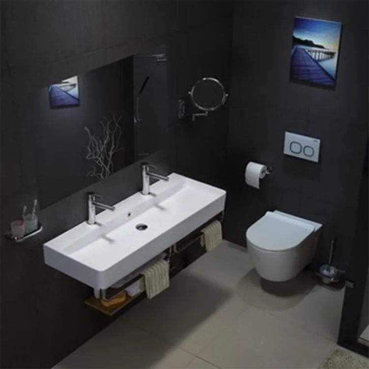 Modern sanitary ware ceramic bathroom double hand wash basin for hotel