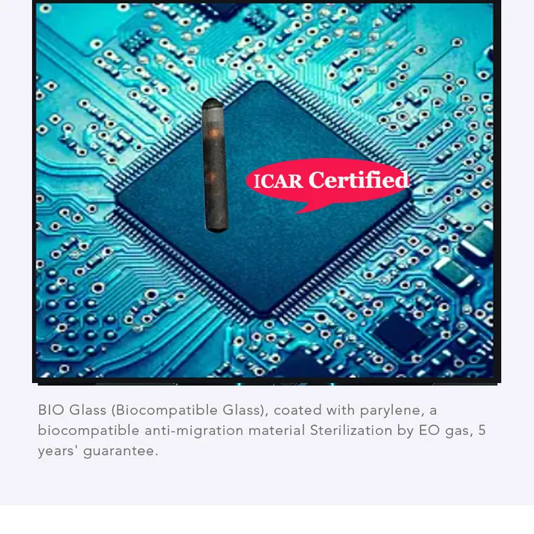High Quality ISO11784/785 FDX-B Pet Microchip EM4305 Original Chip for Animals Cats Fish Imported 2.12x12mm 8mm Inner Diameter