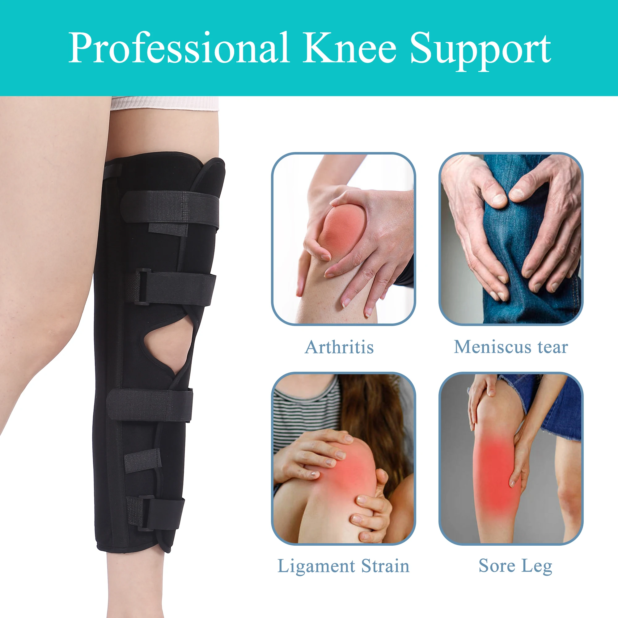 Adjustable Aluminum Knee Support with Ankle Foot Orthosis Medical Knee Brace for Fracture Treatment