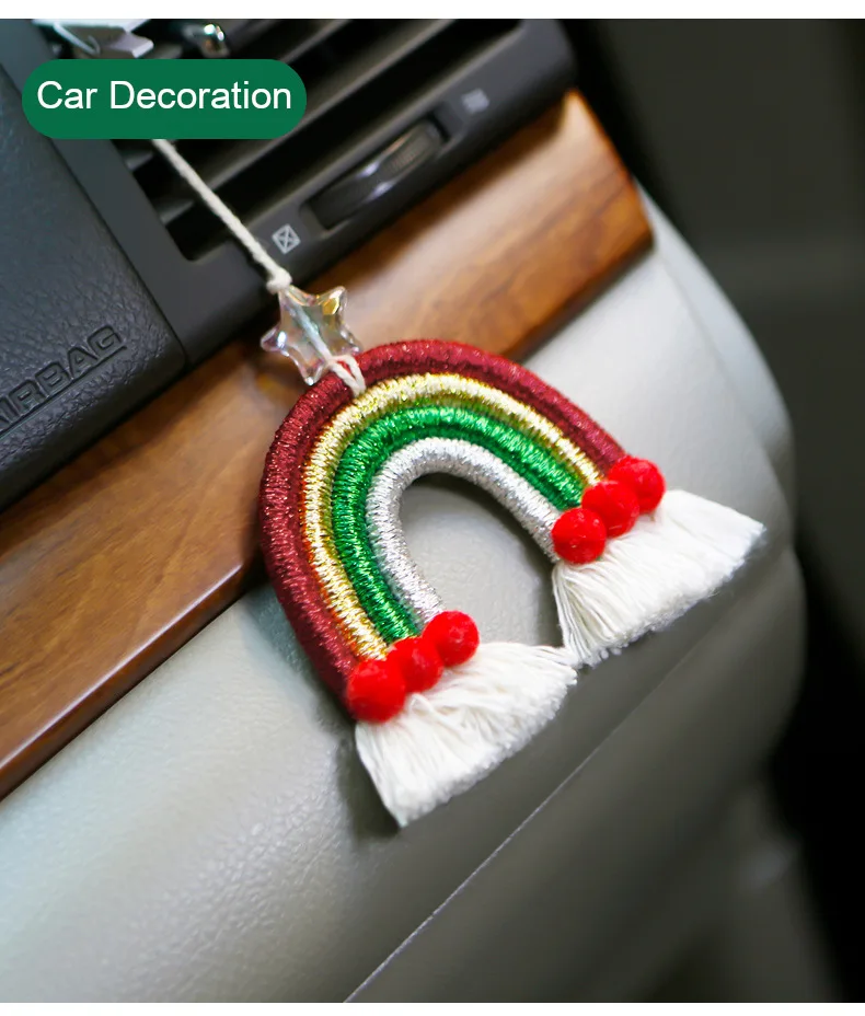 2024 New Design Christmas Rainbow Ornament Rainbow Wall Hanging Decor Pendant Handmade Cotton Car Air Freshener