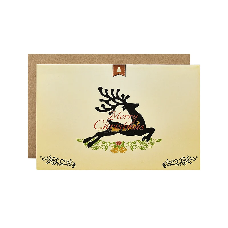 Custom printing kraft paper envelope merry christmas fold blank greeting cards