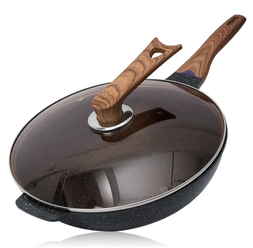 Non-Stick Maifan Stone Easy To Clean Less Oily Smoke Fast Fry Kitchenware frying pan Wok