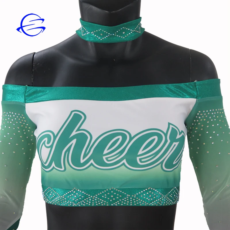 Custom Wholesale Cheer Wear Dye Sublimation Quick Dry Rhinestones Sexy Women Cheerleading Uniforms Free Design