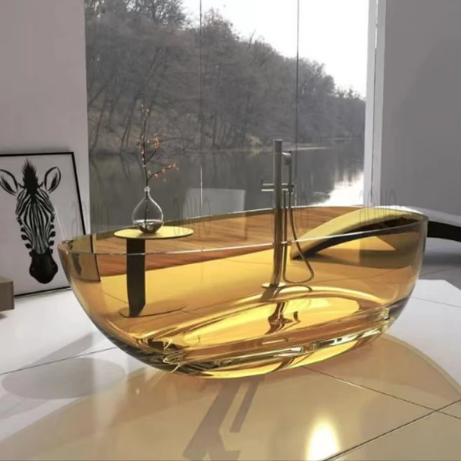 various color customized transparent clear resin bath japanese head spa pod sanitaire bateau tub freestanding portable bathtub