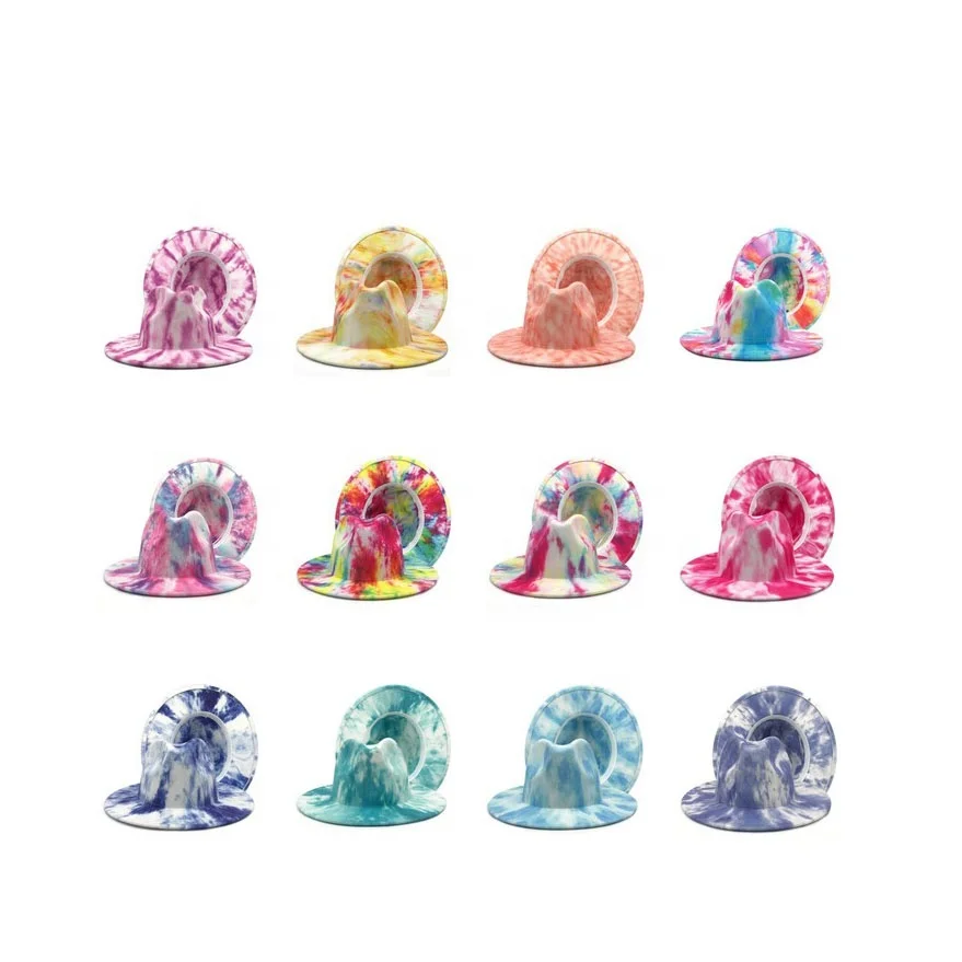 Окрашенный вручную двухсторонняя синтетическая шерсть фетровая шляпка шерстяная шапка ярких цветов с широкими полями Джаз фетровая шляпа, нарисованным тушью, шапка для женщин