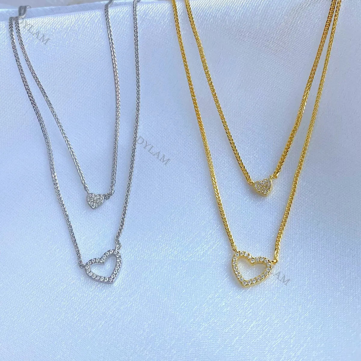 Dylam Double Layered Heart Necklace Chain Ball Satellite Choker Necklaces Jewelry for Women and Girls