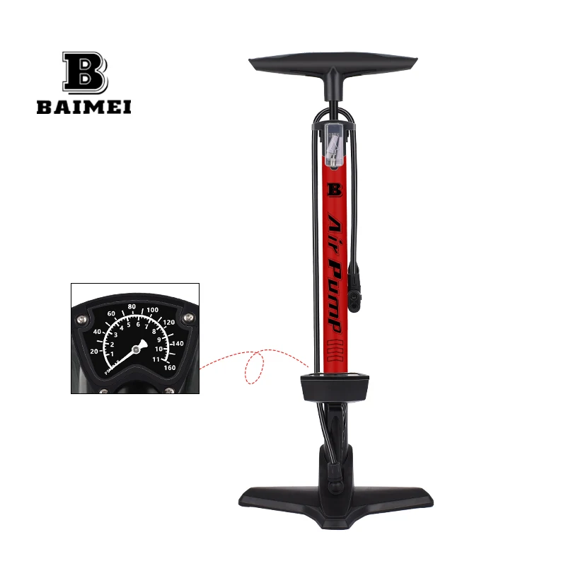 BM OEM 160 PSI Aluminum Alloy Floor Air Cycling Pump Hand Air Tire Bicycle Pump with Pressure Gauge for Fitness Biking