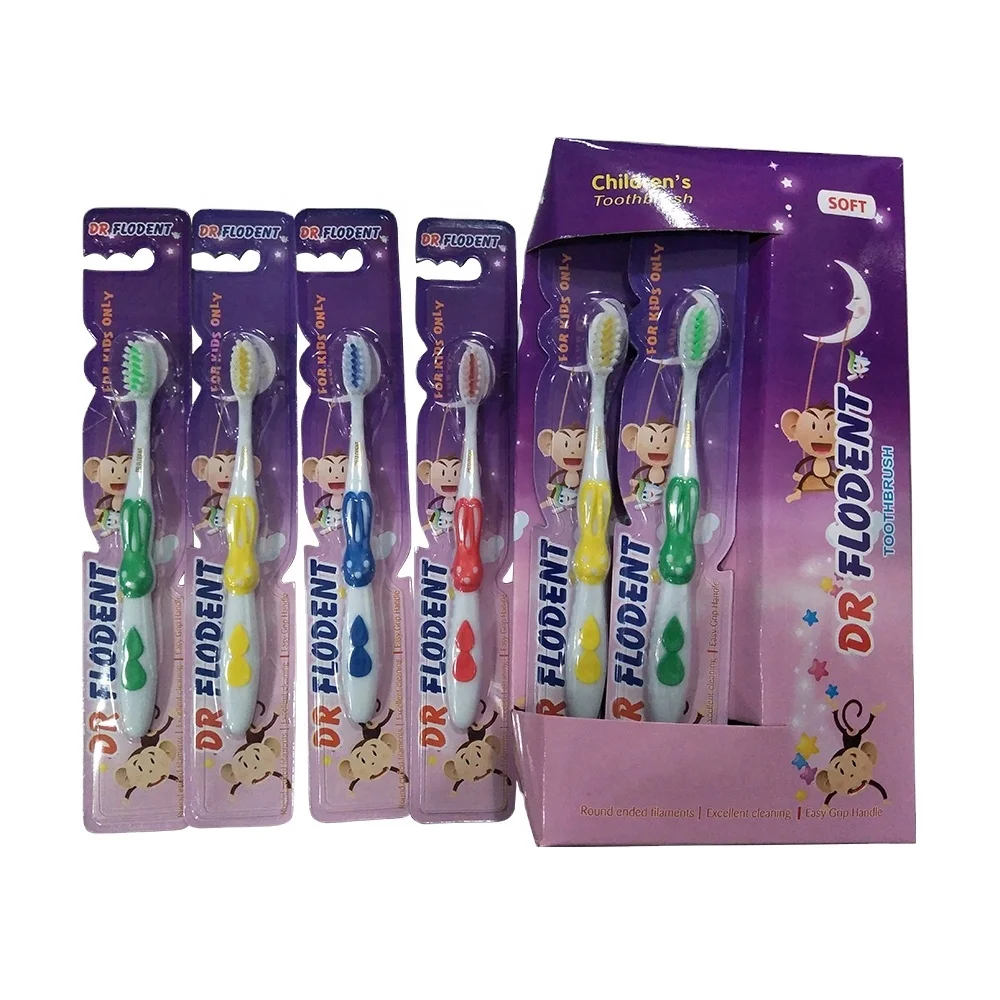 
CE Certificate Kids Toothbrush with Blister Card Packing Colorful Dupont Nylon Soft Bristles Animal Shape with Cover 