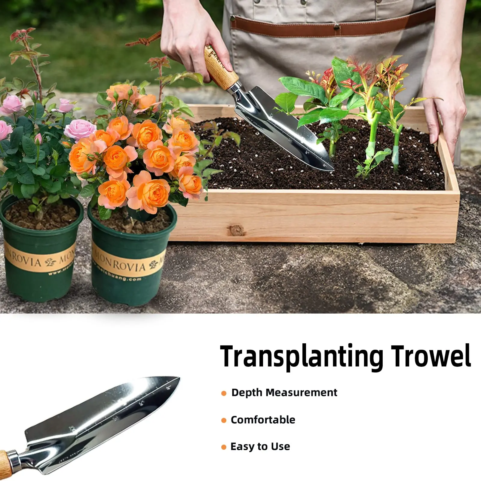 TOP Quality 5pcs/set Mini Garden Plant Tool Set With Wooden Handle Gardening Tool Shovel Rake easily use for kids