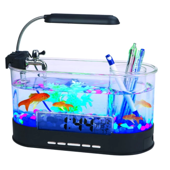 HQP-SZ71 HongQiang Creative desktop aquarium USB mini small ecological ornamental arowana acrylic fish tank factory direct sales