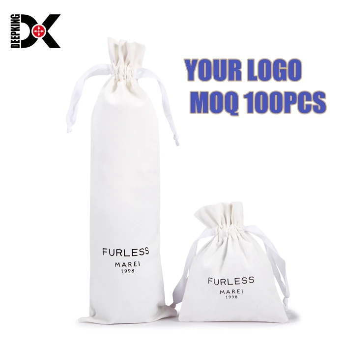 Custom Printed Logo White Canvas Pouch Bag Personalised Cotton Fabric Canvas Drawstring Pouch For Cosmetic Clothing Packaging