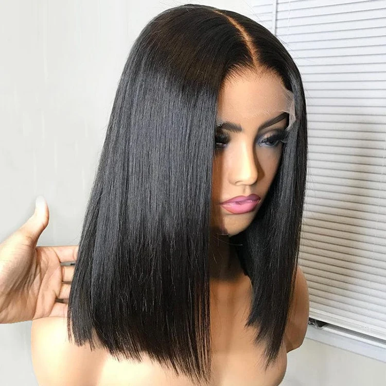 Custom Lengths 5X5 4X4 Lace Closure Wig #1B Black Remy Glueless Human Hair Wigs Brazilian Hair 8 26 Inch 1 Piece Long Swiss Lace
