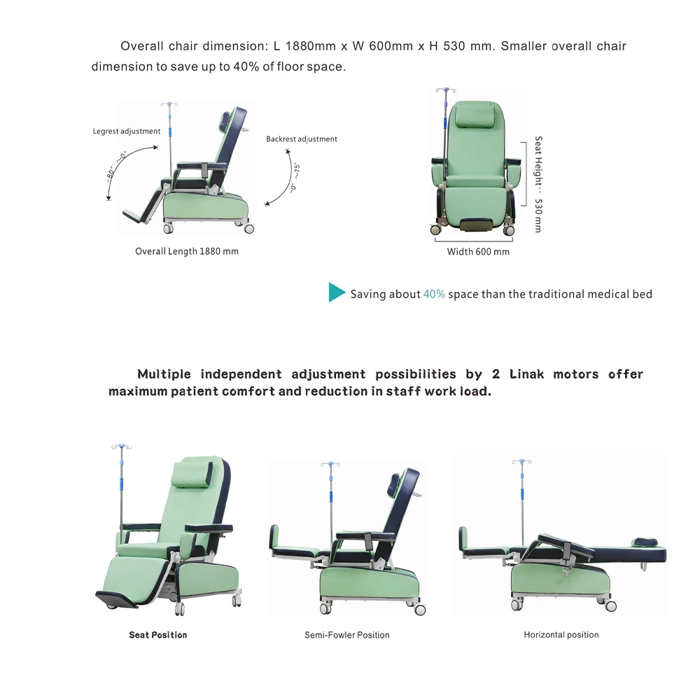 MY-O007B-1 Electric Recliner Blood Collection Chair Adjustable Patient Transfusion Reclining Dialysis Chair with Wheels