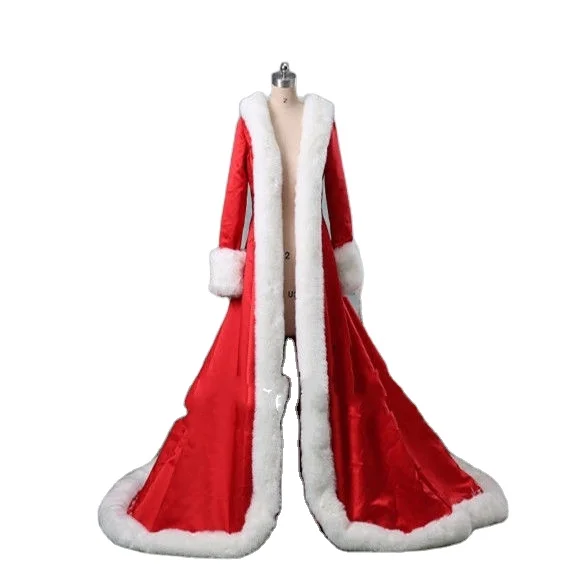 NW1162 Red Embroidery Wedding Cape Cloak Long Sleeve Furs Winter Bridal Coat