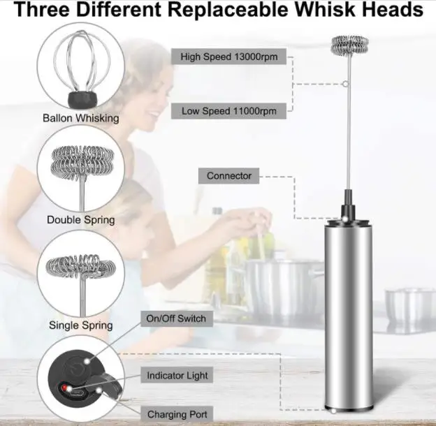 Amazon Hot sales 3PCS Handheld Battery Operated coffee Mixer Milk Frother with Single Spring Whisk Head
