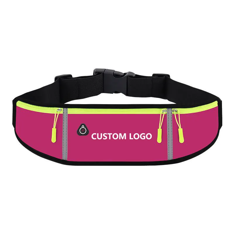 Custom Logo Reflective Nylon Waterproof Gym Sport Running Belt Mobile Phone 3 Pocket Fanny Pack Pouch Waist Bag With Bottle