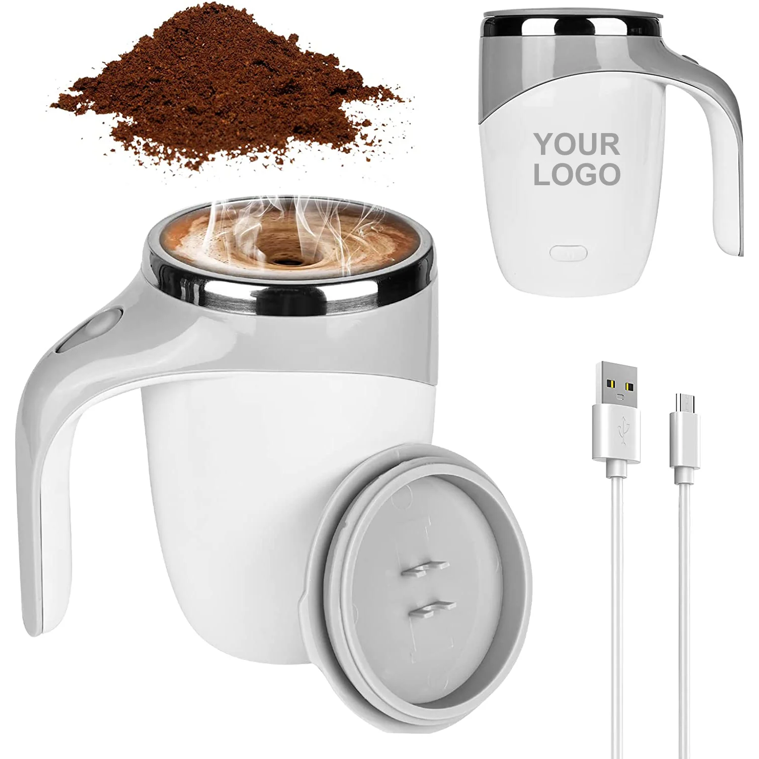 Stainless Steel Lazy Magnetic Automatic Mixing Mug Electric Auto Self Mixing Stirring Coffee Mug with Handle for Home Office