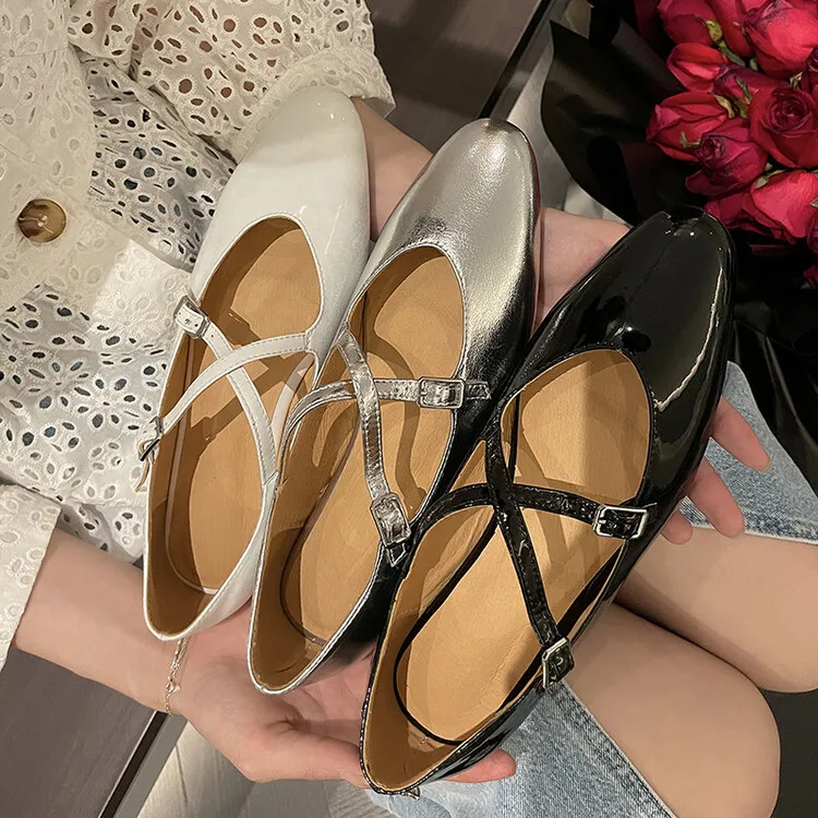 XINZI RAIN 2023 Ladies Casual Flat Mary Jane Shoes Handmade Calf Leather Round Toe Women Ballet Shoes