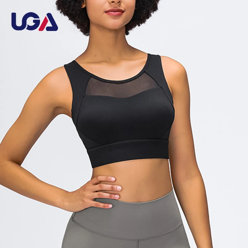 Sports Attire Sexy Gathering Yoga Dance Bra Vest Lady Mesh Patchwork Breathable Fitness Nylon Gym Deportivas Crop Top Bra