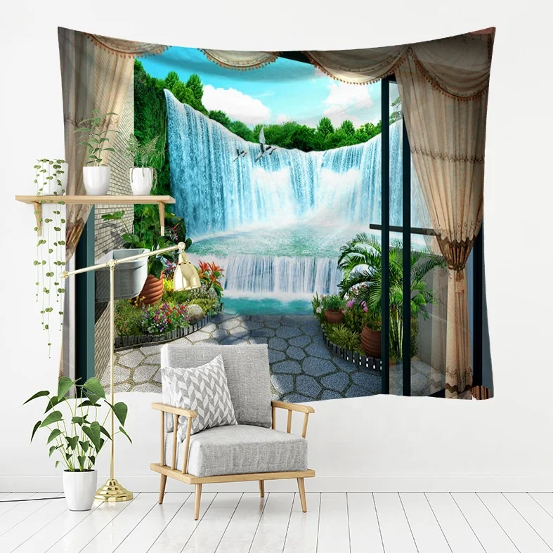 Window Natural Landscape Series Vibrant Bright Utility Brushed Fabric Short Plush Polyester 3D Digital Printing Tapestries