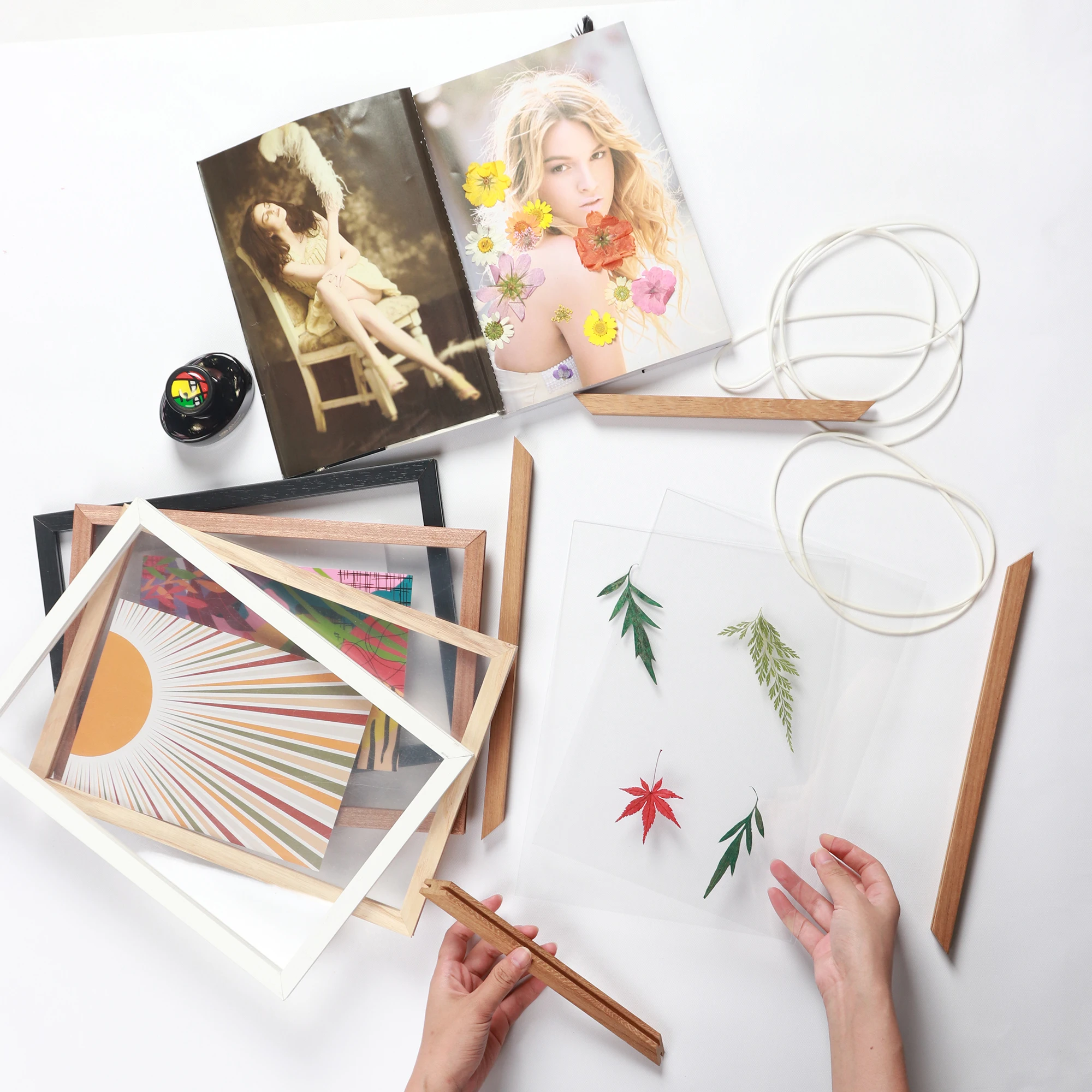 Wholesale A4 Natural Oak Wood Art Photo  Floating Picture Frame Acrylic For Wall