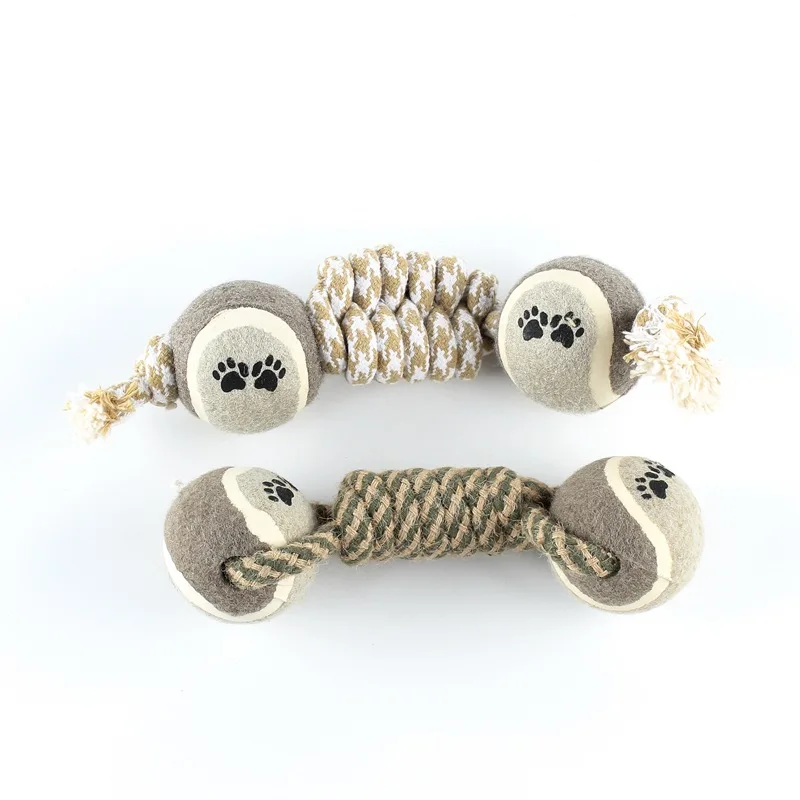 Pet supplies manufacturers wholesale Amazon hot selling pet dumbbell toys new cotton cord hand-woven dog toys