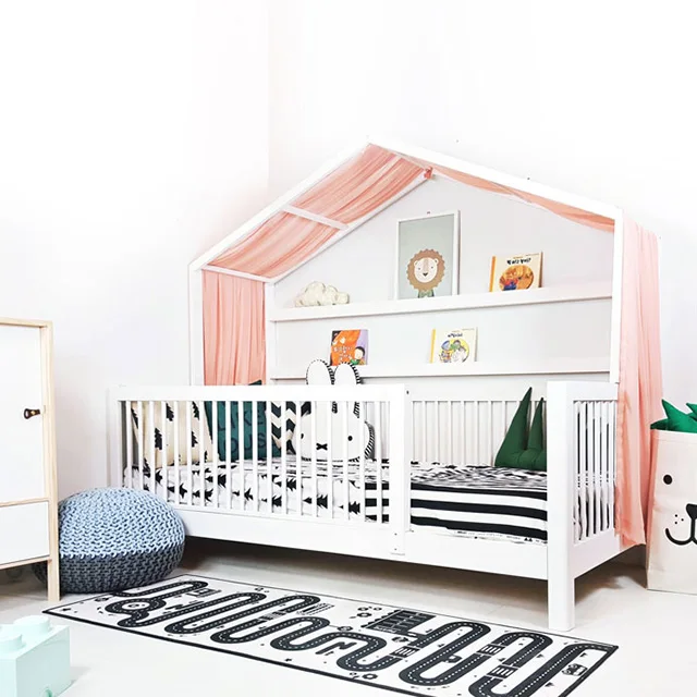 Luxury  Wooden White Color Montessori Bed Kids Tree Double Bed Toddler House Bed