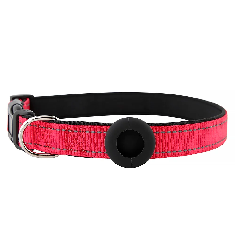 Pet GPS Tracker Reflective Nylon Airtag Dog Collar with Apple Airtag holder for Pet Dog Cat Tracker Finder