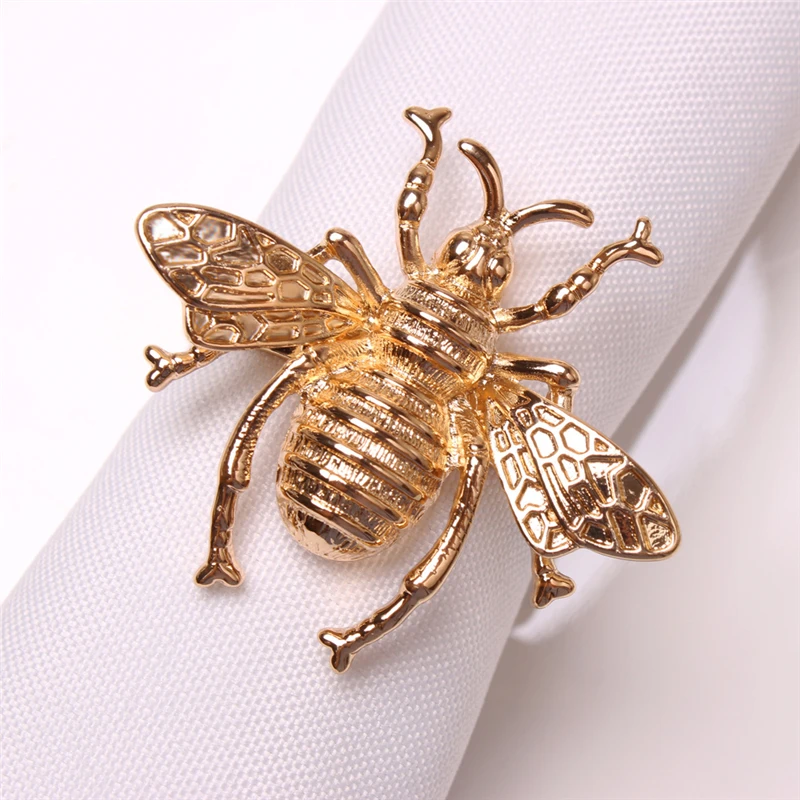 Initial Natural Gold Holders Fancy Brass Stainless Steel Engraved Bee Napkin Ring