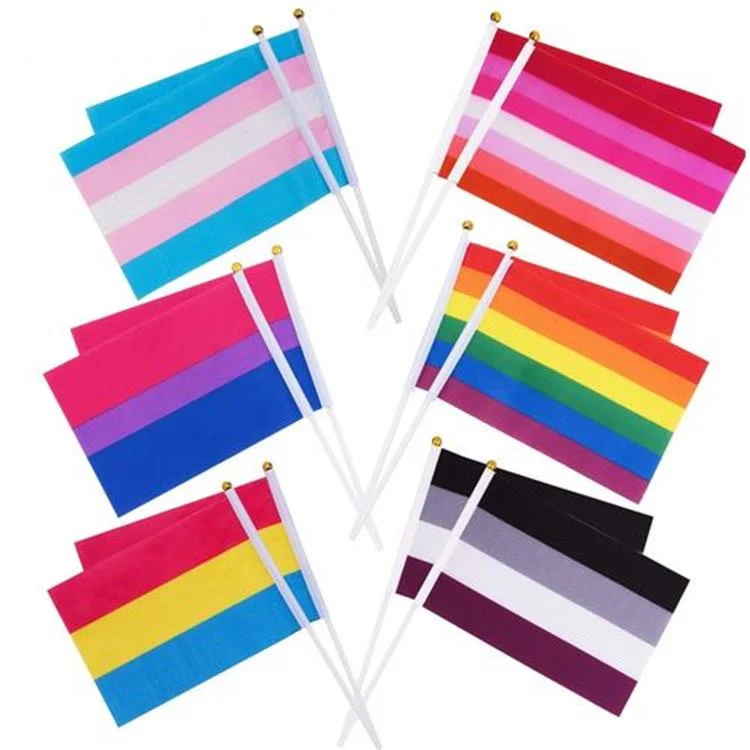 Rainbow Hand Flag LGBT Gay Pride  Polyester Printed Bisexual Tansgender Pansexual Flags And Banners With Flag Poles