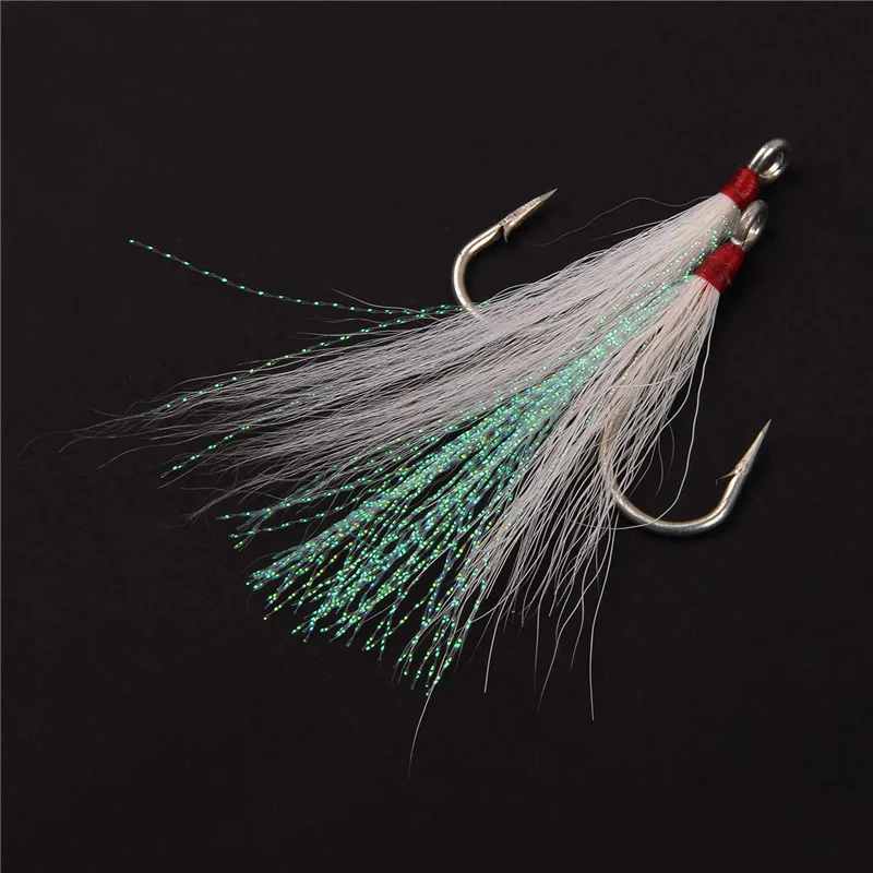 Bucktail Teasers Fishing Hook Saltwater Fishing Plugs Lures Teaser Tail Fluke Rig Super Strong Hooks 10pcs/bag
