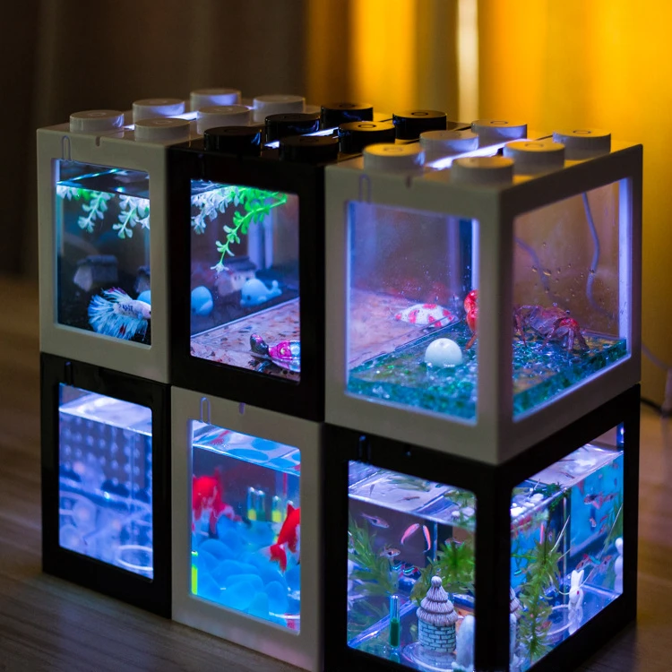 Mini Multicolor Stackable Building Blocks Ecological Creative Aquarium Fish Spider Tank Small Reptile Pet Box Home Decoration