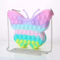 Newest Design Rainbow Silicone  Pop Butterfly&hamburger&unicorn Fidget Bag Zipper Closure fidget Cross Body Bag&Handbag