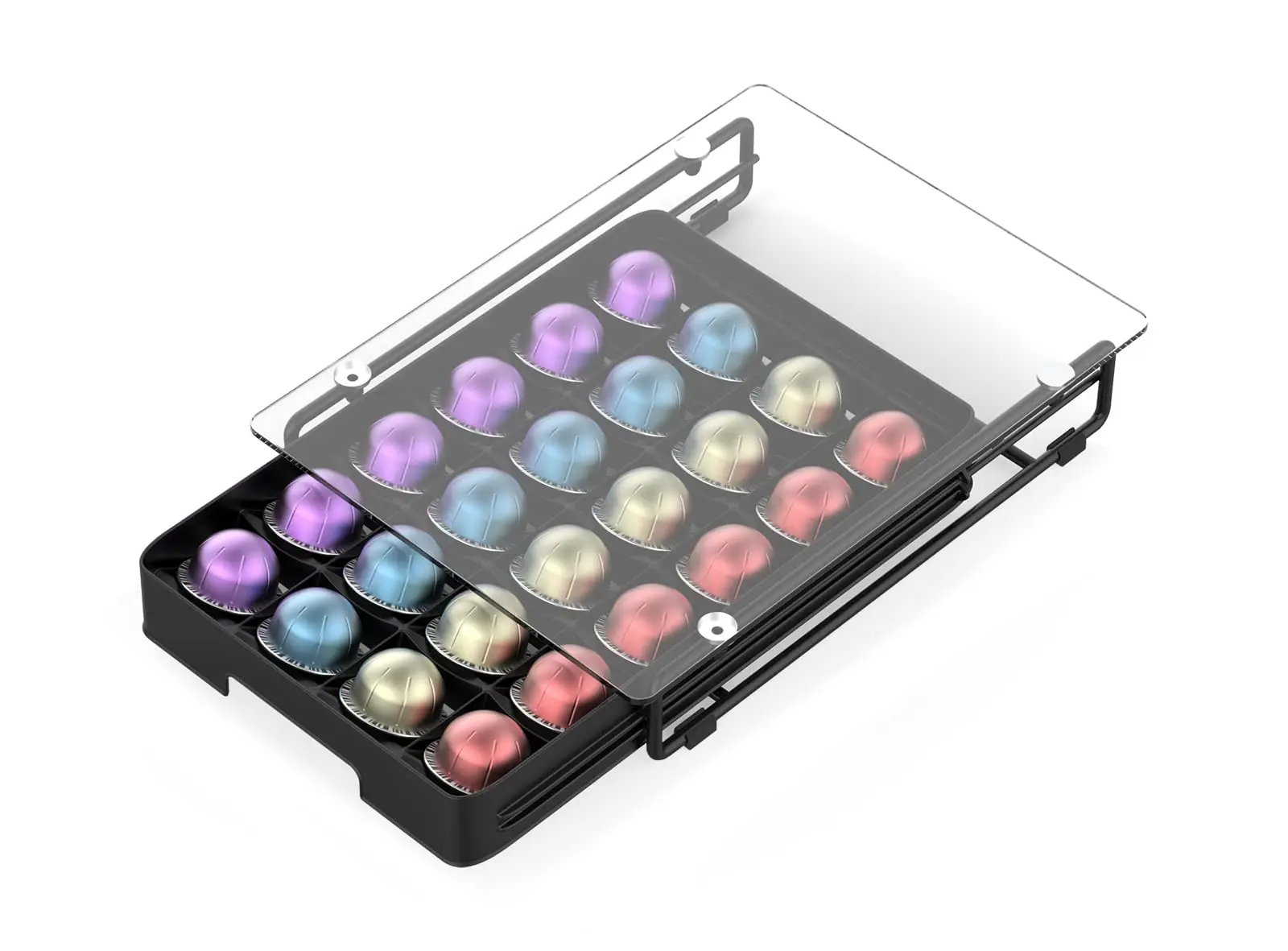 Crystal Tempered Glass Organizer Drawer Holder Compatible with Nespresso Vertuo Capsules, Compatible with 24 Vertuoline Pods