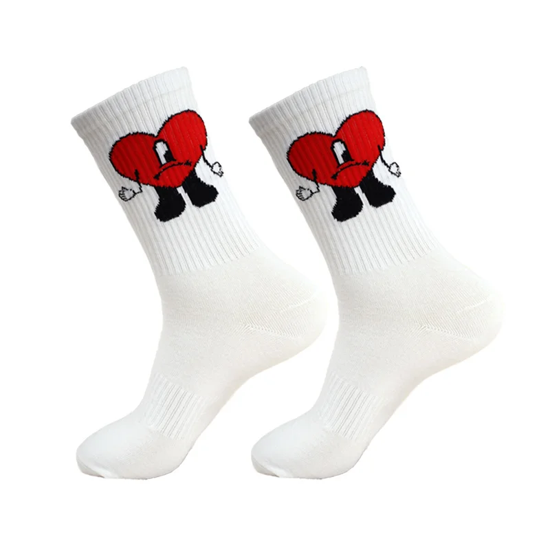 custom logo socks soft breathable Cotton red heart socks bad cute bunny Pattern sports words crew socks
